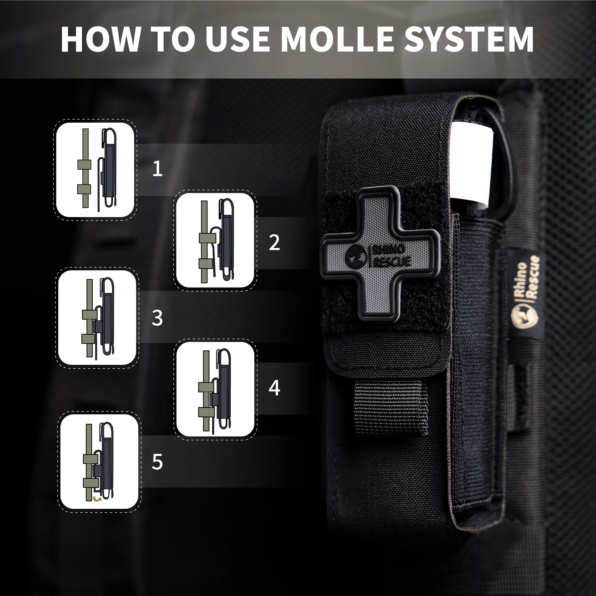 RHINO RESCUE-funda para torniquete con torniquete de Metal, tijeras, soporte para torniquete táctico, bolsa Molle para acampar - imagen 4