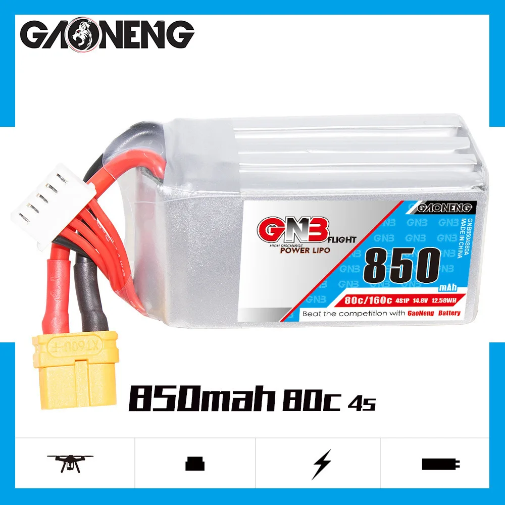 GNB-batería LiPo 2S 3S 4S 6S 7,4 V 11,1 V 14,8 V 22,2 V 850mAh 80C con enchufe XT30 XT60 para helicóptero RC Quadcopter FPV Drone Parts - imagen 5