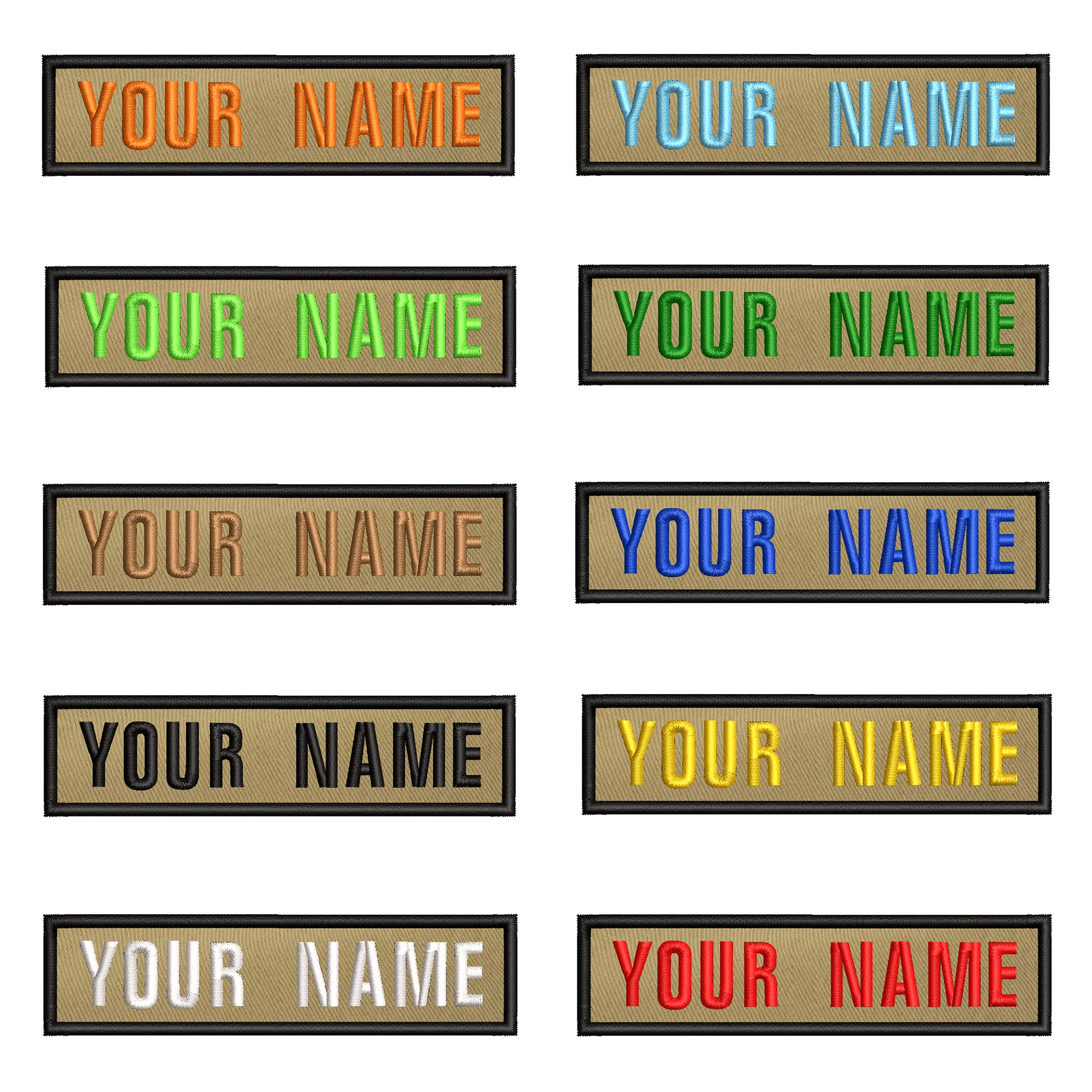 Parche de texto con nombre personalizado bordado, insignia de rayas, planchado, coser o parches, fondo caqui, 10x2,5 cm - imagen 3