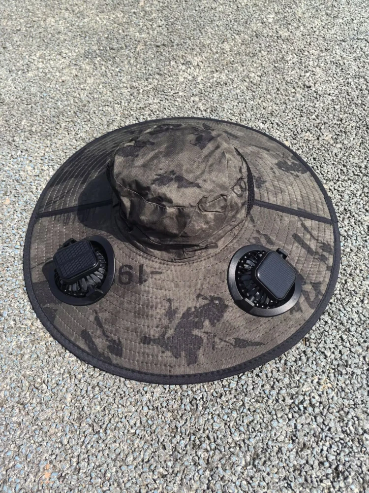 Sombrero protector solar al aire libre de camuflaje con ventiladores con energía solar |   Sombreros de protección UV para unisex, sombrero de sombrilla, sombreros de pescador - imagen 5