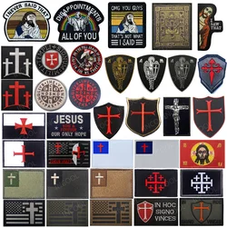 Cruz cristiana Jesús no nunca dijo que parches bordados Templario goma de PVC en Dios confiamos apliques sujetador Michael parche