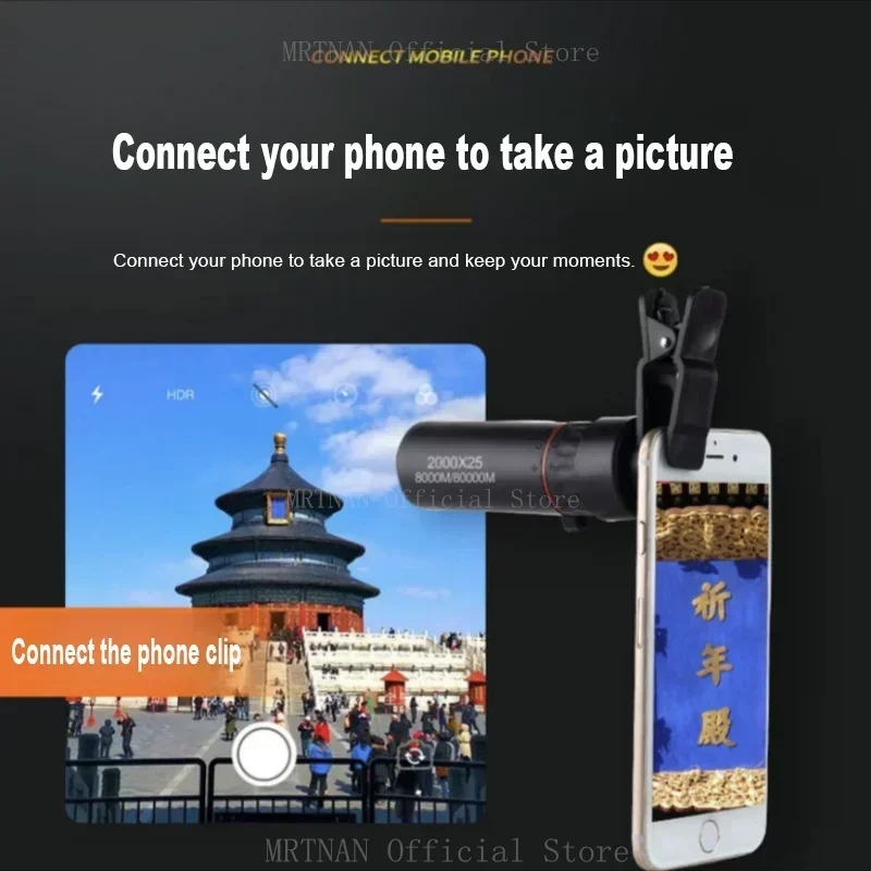 Telescopio Monocular para exteriores, Mini telescopio portátil de 2000x25 HD para teléfono móvil, con soporte, para acampar, cazar, avistamiento de aves - imagen 4