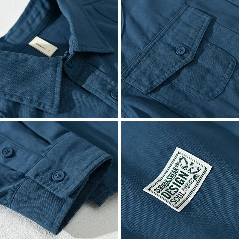 4XL 100% camisas de algodón para hombres 2025 primavera otoño moda blusas de manga larga para hombres jóvenes Casual suelta masculina Cargo Tops Shirtcoat - imagen 5