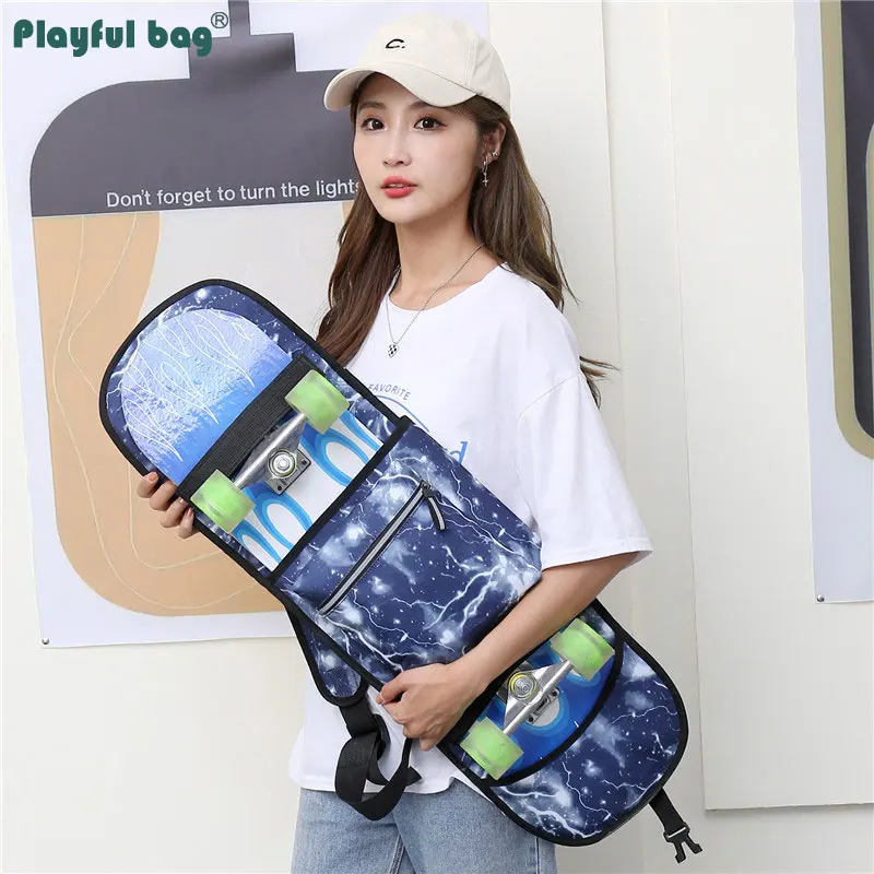 Bolsa para monopatín, Mochila deportiva ligera, reflectante, doble balancín, bolsa para Longboard, resistente al desgaste AMB272 - imagen 3