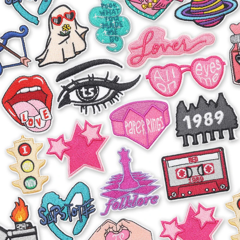 10 unids/set insignias rosas de historia de amor parches para planchar para ojos para ropa parche termoadhesivo 1989 Radio bordado parche para coser DIY - imagen 2