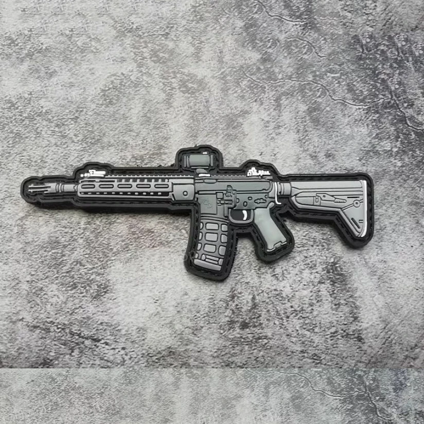Parches para Rifle armado de PVC 3D, pistola de asalto de francotirador, brazalete de carbono, insignia táctica de habilidad Barrett para bolsa de ropa, versión Q SR25 M416 - imagen 3