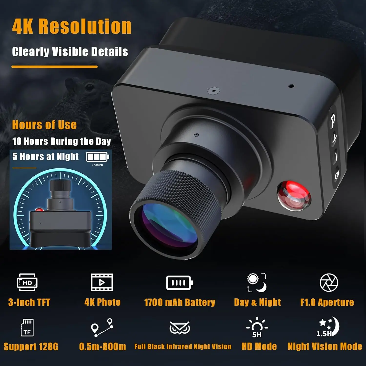 Dispositivo de visión nocturna infrarroja 4K HD con zoom Digital 5X, telescopios con cursor cruzado para arco compuesto, caza, Camping, uso diurno y nocturno - imagen 3