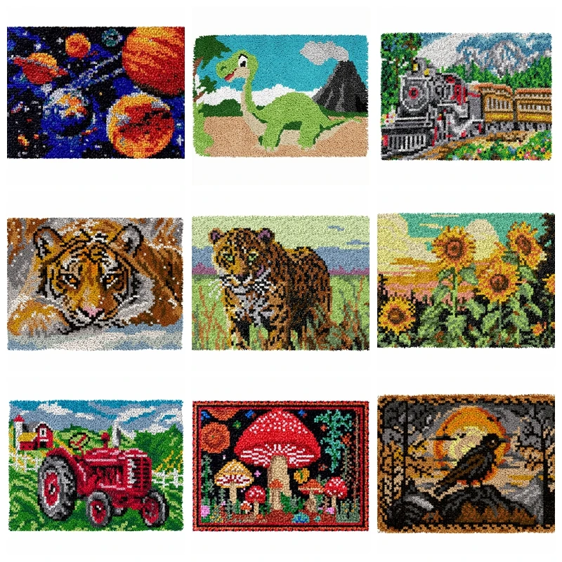 Gancho de pestillo de dibujos animados, Material de bordado de segmento artesanal, Kits de alfombra con gancho de pestillo, suministros de bordado de alfombra de conejo y tigre Animal