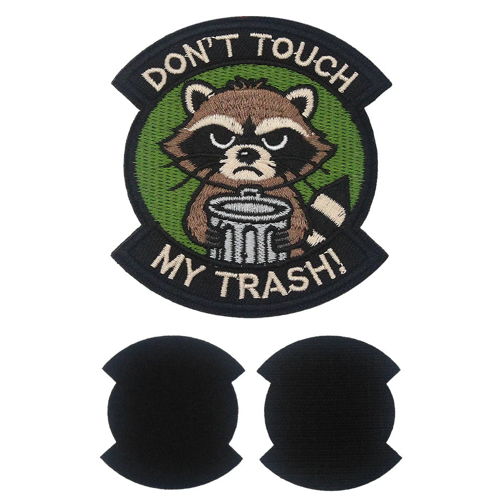 Parche bordado de mapache con cubo de basura, divertido soporte de gancho y bucle "Don't Touch My Trash" para chaleco táctico, mochila, sombrero - imagen 2
