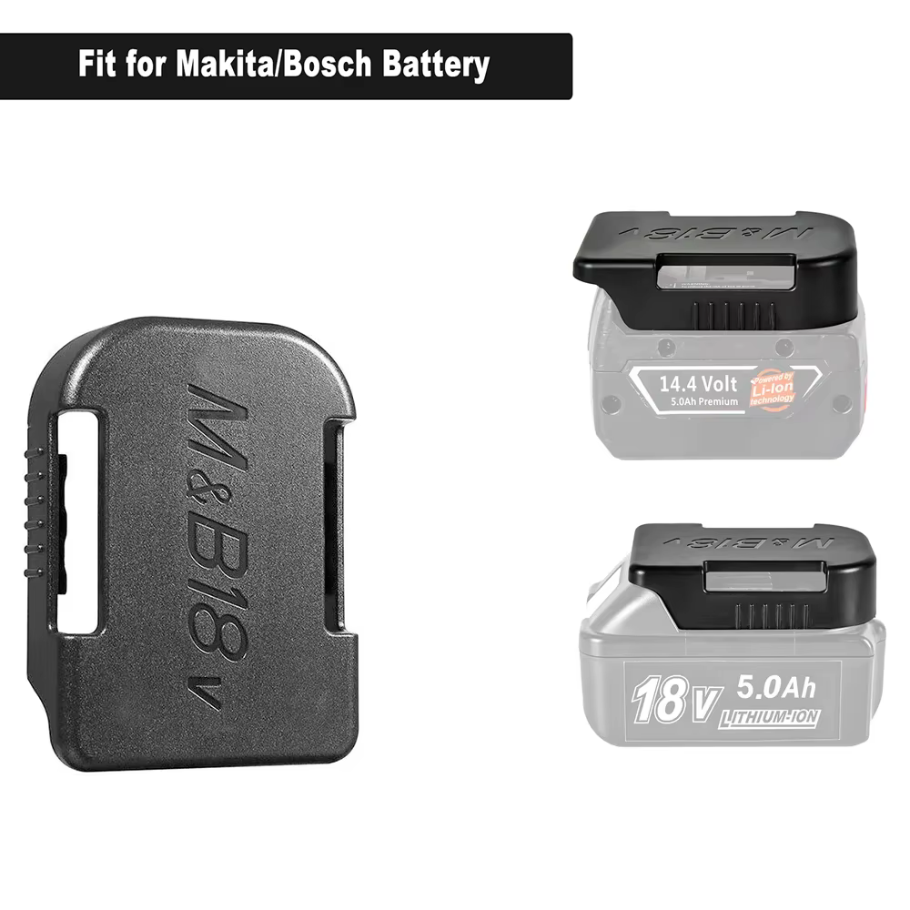 Soporte de batería para Makita Bosch visto desde diferentes ángulos
