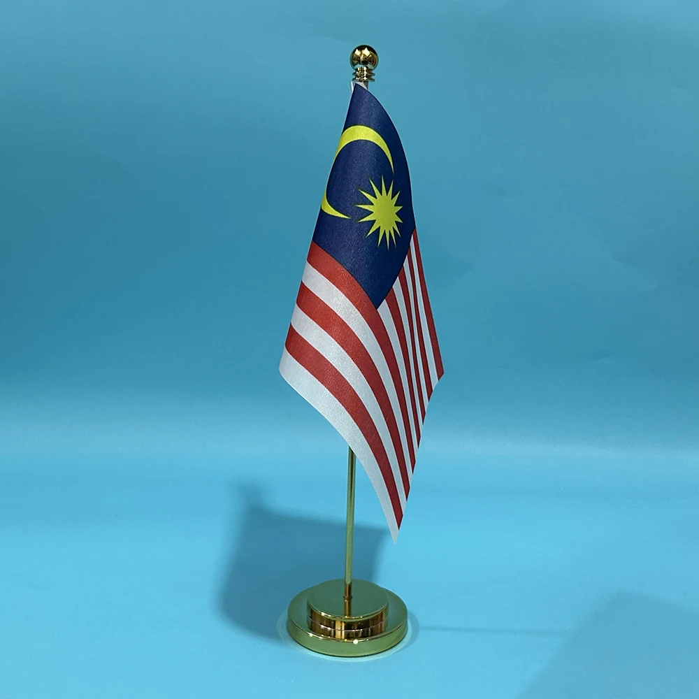 BANDERA DE SKY, bandera de escritorio de oficina de Malasia, 14x21cm, poliéster, bandera nacional de MYS Malasia, adornos de escritorio, banderas, decoración de mesa