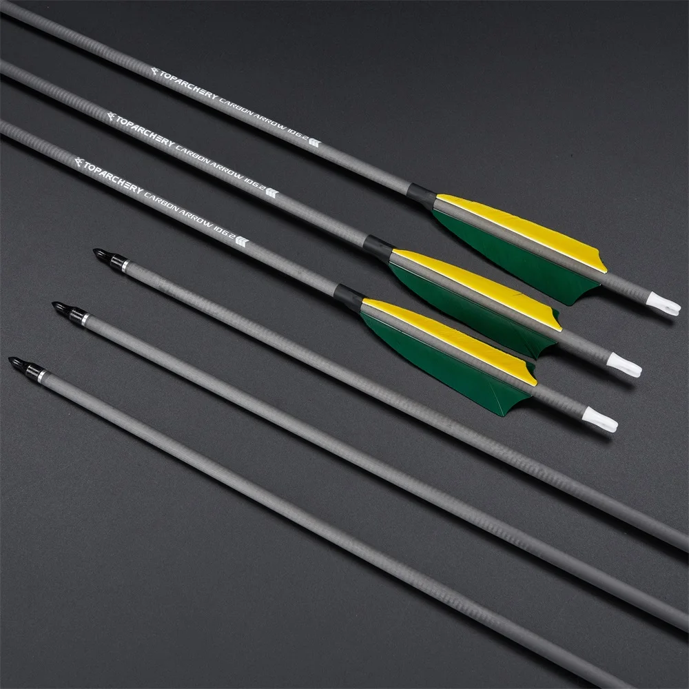 Toparchery Juego de Flechas de Carbono con Plumas Naturales para Arco - imagen 3