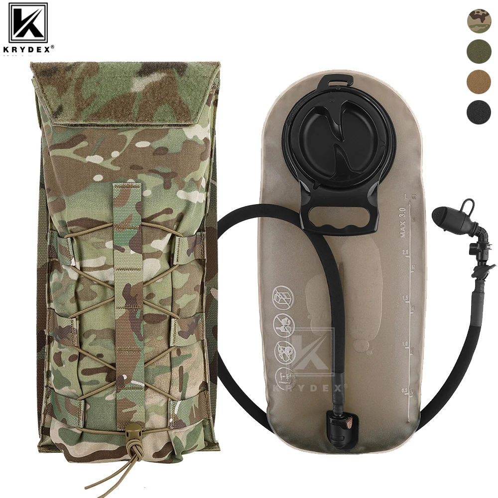 KRYDEX-Bolsa de hidratación táctica 500D 3L, paquete de transporte MOLLE Modular de 100 oz, bolsa de vejiga de agua, accesorios para caza al aire libre