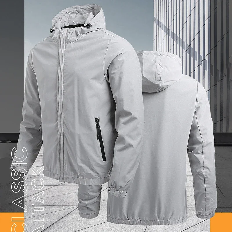 Chaquetas de otoño para hombre, resistentes al viento e impermeables con cremallera, Color sólido, marca informal, deportes al aire libre, con capucha, nueva ropa de diseñador para hombre - imagen 5