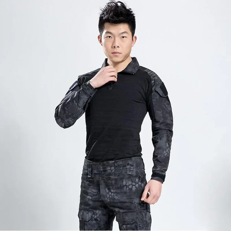 Camisas tácticas de manga larga para exteriores, camisa de combate con cremallera 1/4, camisetas de algodón Ripstop resistentes al desgaste de camuflaje Airsoft, ropa para hombre - imagen 4