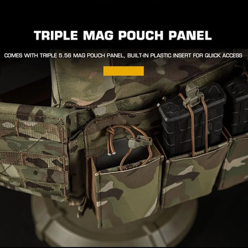 Portador de placa táctico para Airsoft, chaleco de caza MOLLE ligero con Triple 556 bolsas para revistas, equipo de juego de guerra CS - imagen 2