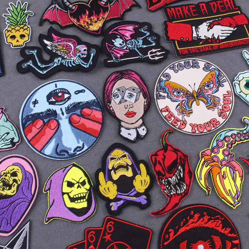 Parches de rayas misteriosas para planchar en la ropa, parches bordados para ropa de Tarot, insignias de diablo DIY en la mochila, accesorio