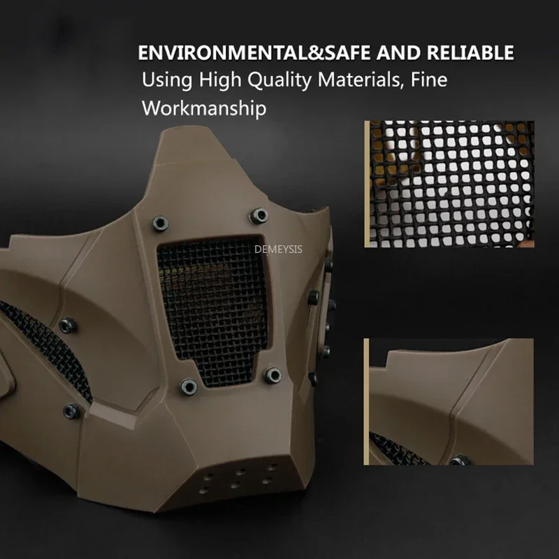 Máscara protectora de caza, máscara táctica transpirable de media cara, máscara facial Airsoft Paintball CS con conector de casco para casco FAT - imagen 5