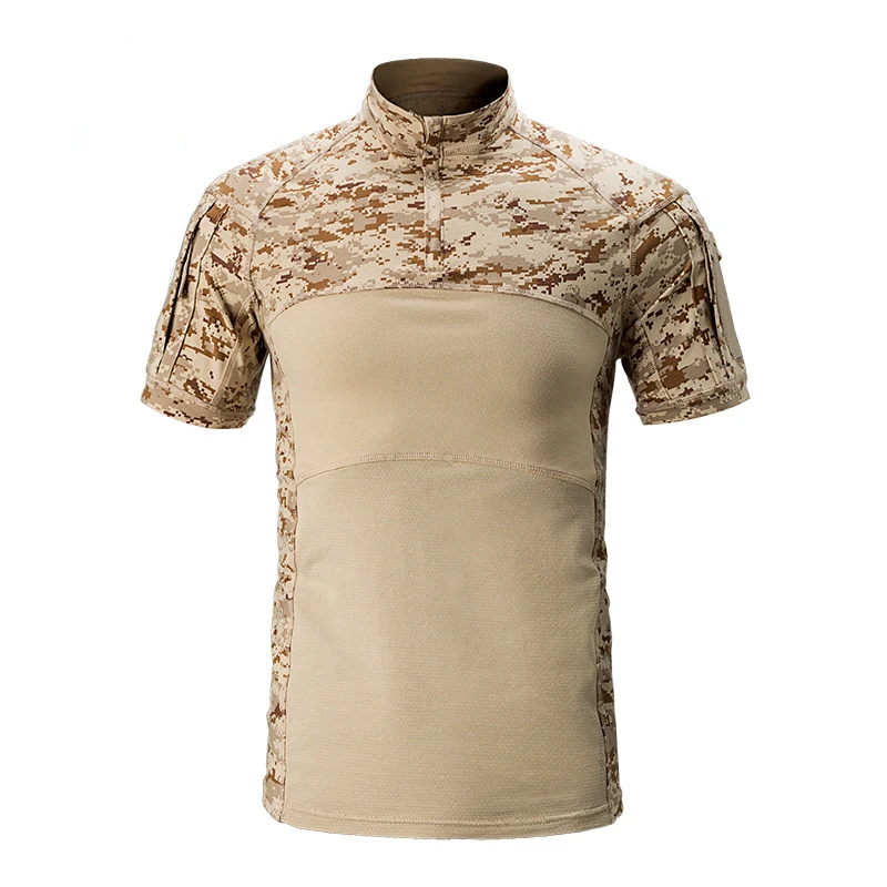 Camiseta de algodón de cuatro generaciones para hombre, Top de manga corta de camuflaje, Pantalón elástico Delgado, traje de entrenamiento militar de rana, Verano - imagen 5