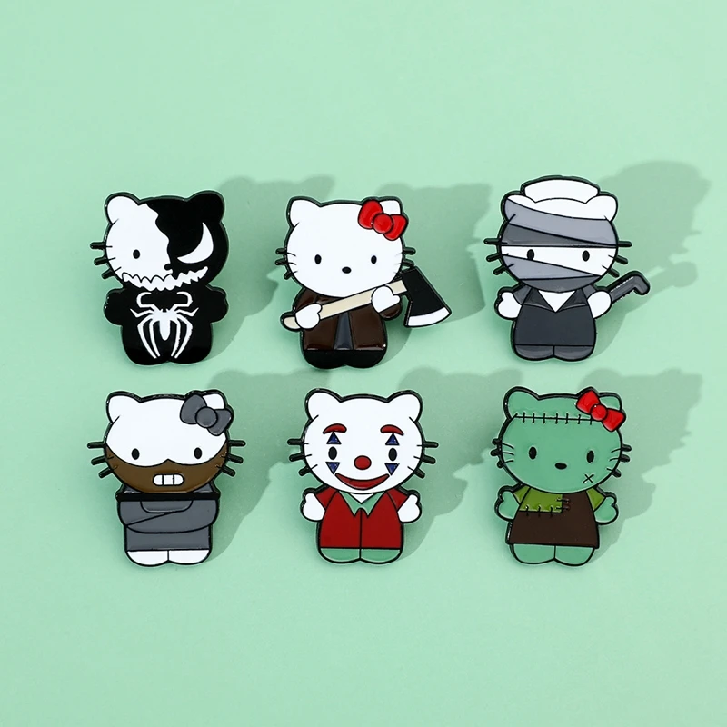 Broche de Hello Kitty para mochila, insignia de Metal, 6 piezas, personaje de dibujos animados, esmalte bonito, regalo de Halloween para amigo - imagen 3