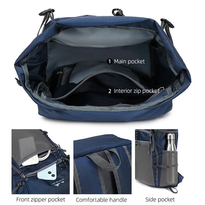 Mochila impermeable para montañismo, bolsa para acampar al aire libre, senderismo, correr, mochila grande de viaje plegable con tapa abatible, paquete ligero - imagen 5