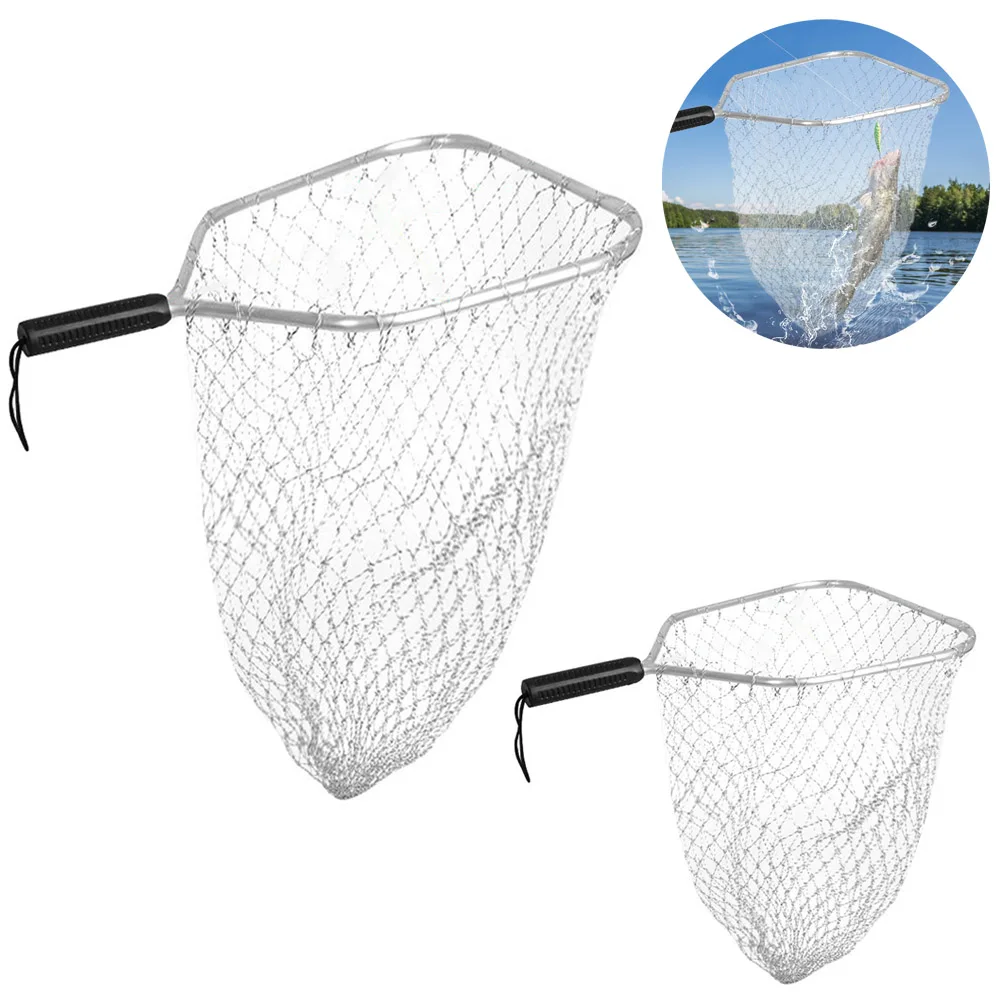 Red de aterrizaje de mango corto, malla de alambre plegable para peces, recogedor de cangrejos, red de pesca de mar de aleación cuadrada, aparejos de pesca