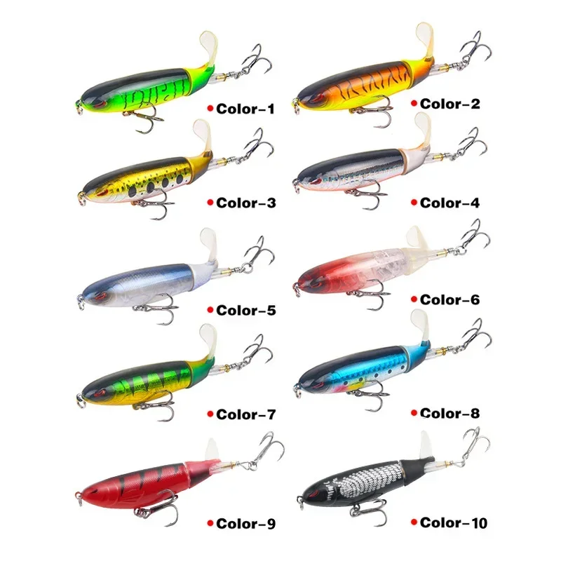 Señuelos de pesca Topwater de 75mm/17g, cebo Artificial Whopper Popper, Plopper duro, cola giratoria suave, aparejos de pesca, señuelo Crankbaits - imagen 5