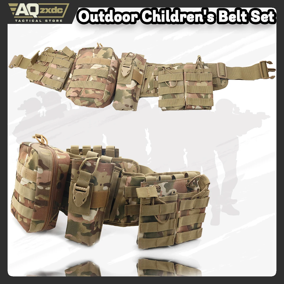 AQzxdc-Conjunto de cinturón táctico de camuflaje para cintura al aire libre, bolsa de accesorios de cinturón Molle multifuncional para adiestramiento al aire libre