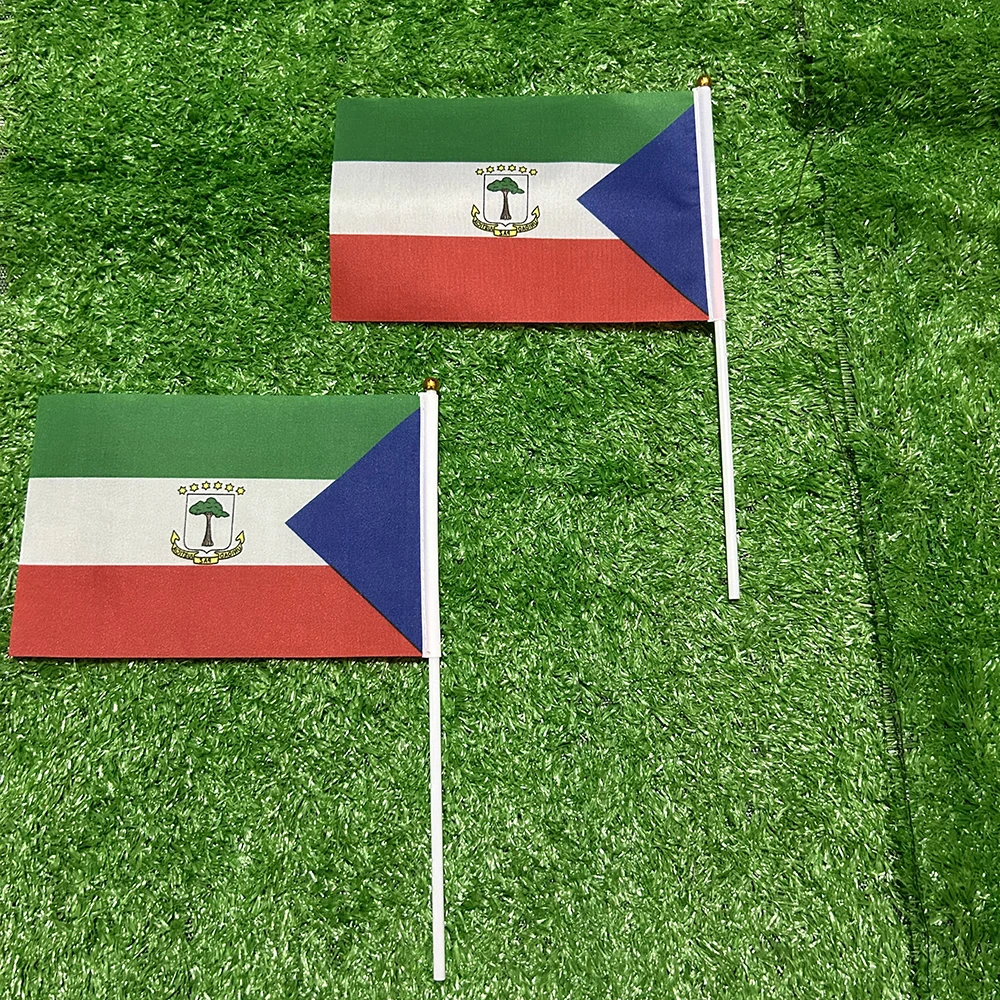 Bandera de mano de Guinea de la República ecuatorial, 10/20/50/100 Uds., 21x14cm, banderas ondeantes de mano de la República de la ecuatoriana con poste de plástico - imagen 3