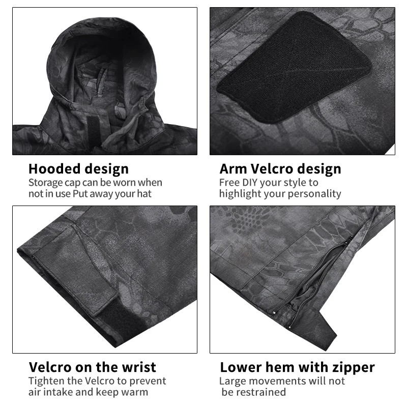 HAN WILD-cortavientos táctico M65 para hombre, chaquetas de senderismo, chaqueta de combate, Sudadera con capucha impermeable, abrigo de piloto de vuelo, uniforme de escalada a prueba de viento - imagen 5