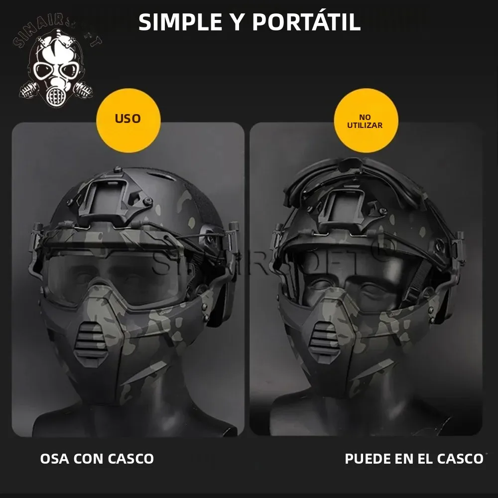 Máscara protectora de caza táctica CS Wargame media cara máscaras transpirables Paintball Airsoft deportes máscaras faciales con conector de casco - imagen 4