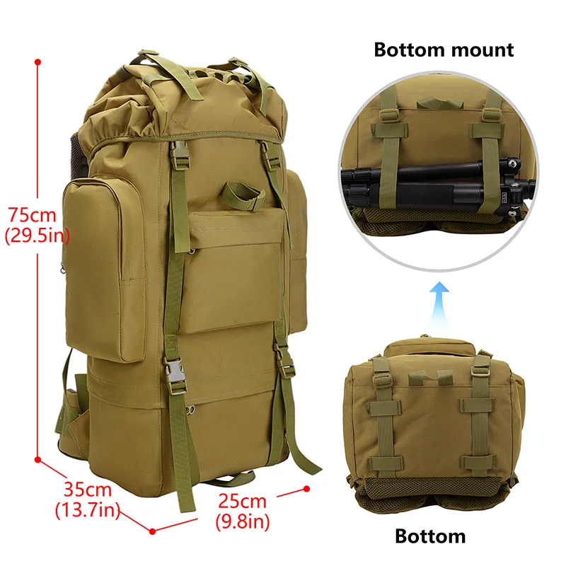Mochila impermeable de gran capacidad de 65L para exteriores, mochila táctica para caza, Camping, cubierta para lluvia, bolsas de escalada para montañismo - imagen 2