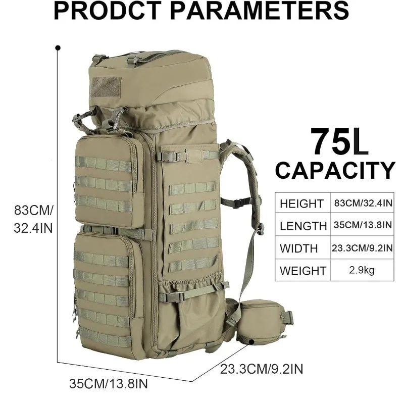 LQARMY 75L, mochilas militares tácticas para montañismo, mochila de supervivencia para escalada del ejército para acampar, senderismo, viajes - imagen 5