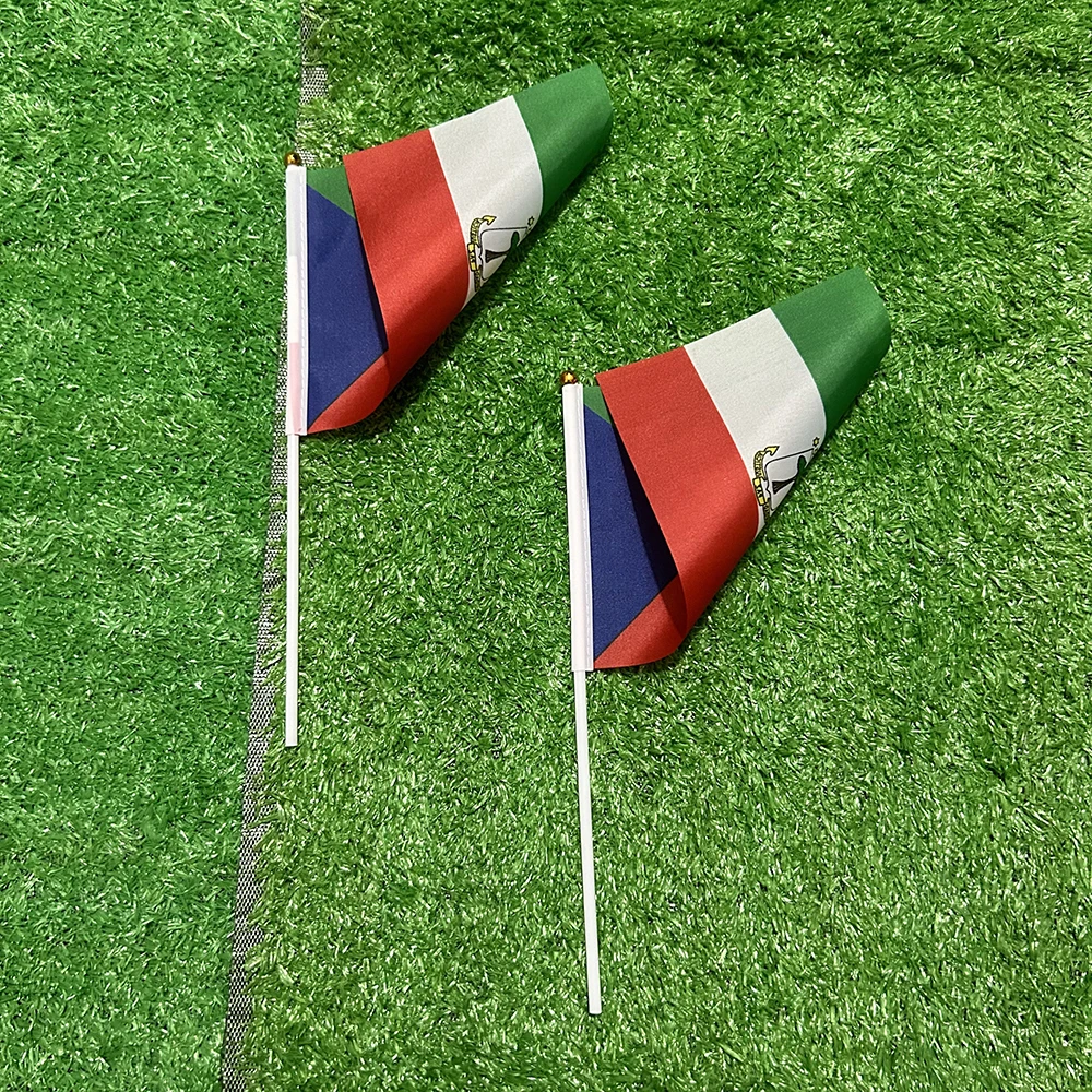 Bandera de mano de Guinea de la República ecuatorial, 10/20/50/100 Uds., 21x14cm, banderas ondeantes de mano de la República de la ecuatoriana con poste de plástico - imagen 4