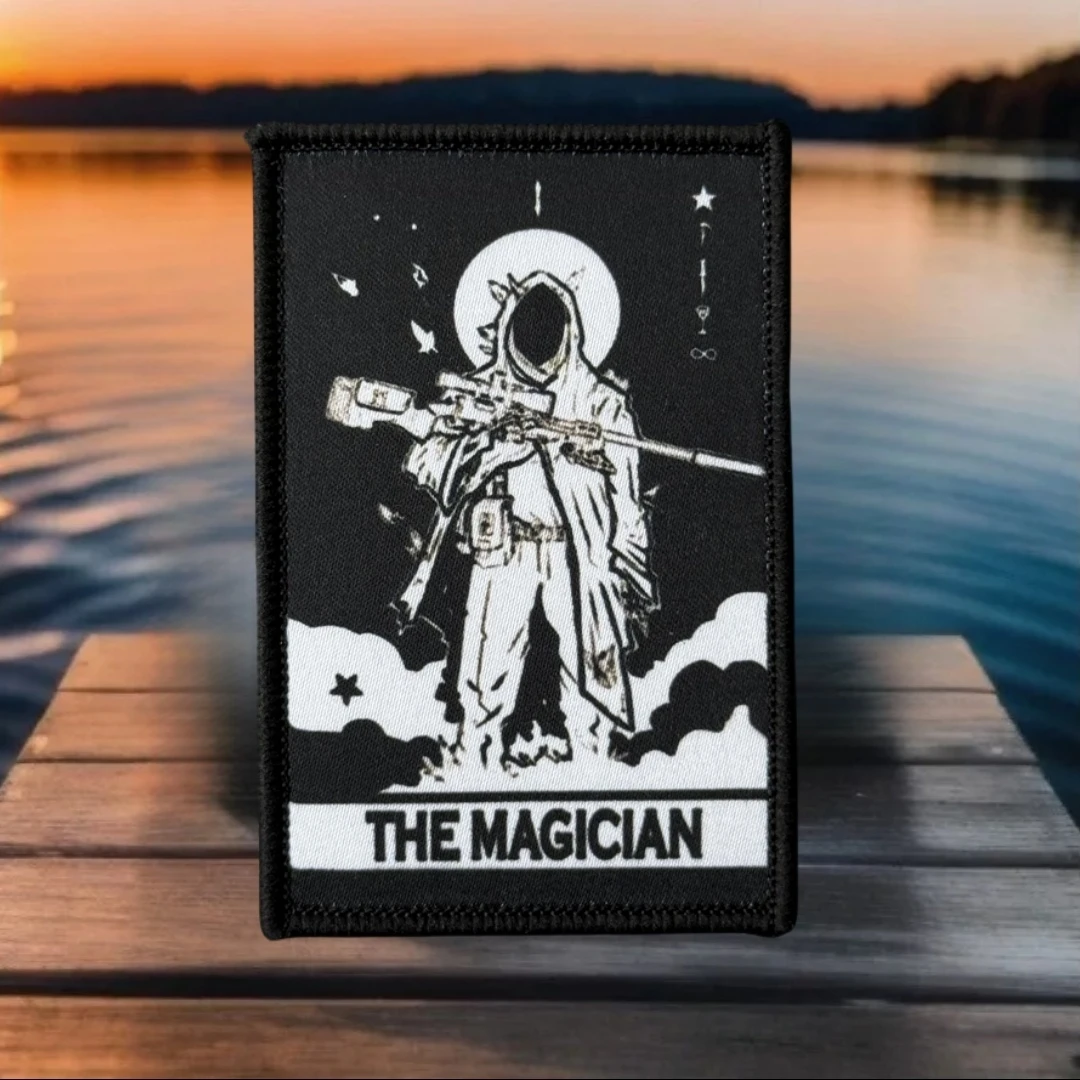 Parches tácticos de moral de tarjeta de Tarot de francotirador para ropa, parche de gancho y bucle impreso de operador AK, mochila militar, pegatina para sombrero