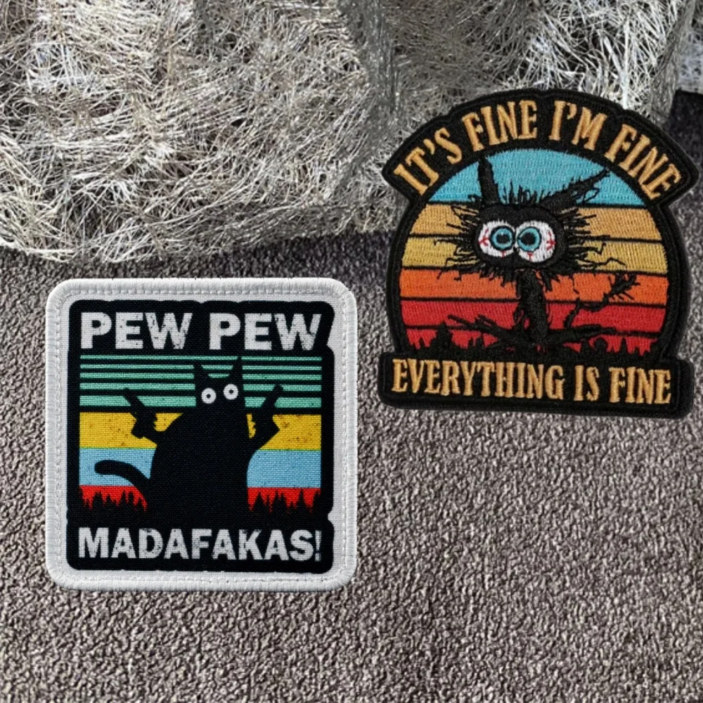 Parches de insignia de moral táctica de Halloween, PEW Madafakas, I'm Fine bordada Hoo & Loop, brazalete militar, pegatina impresa, mochila - imagen 3