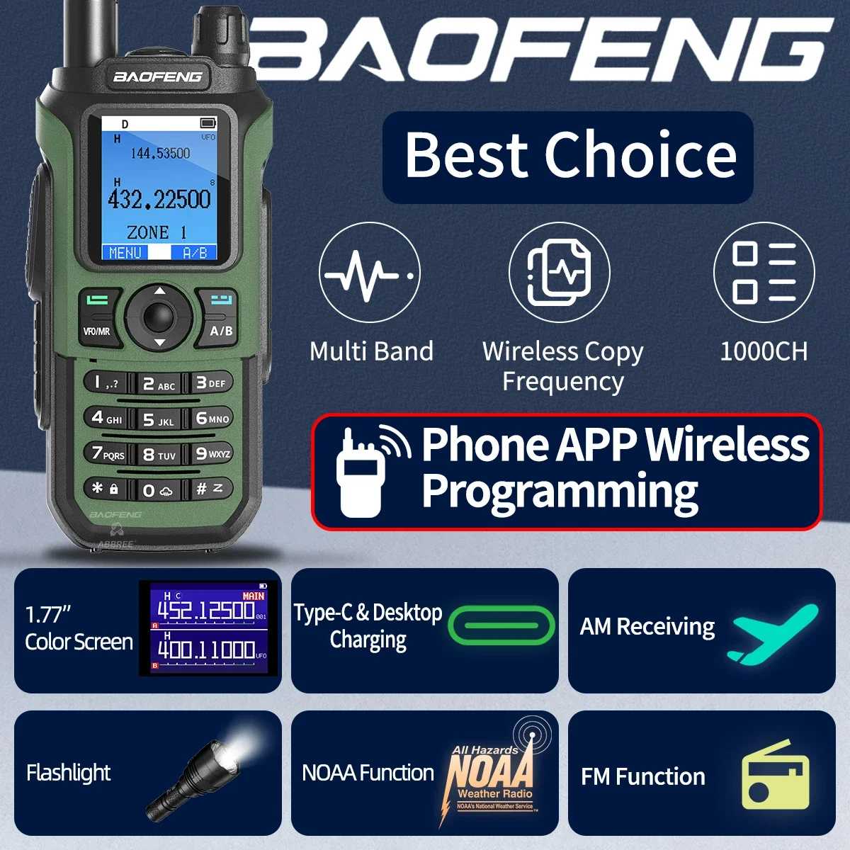 Baofeng UV-21 PRO Air Band Walkie Talkie programación Bluetooth de largo alcance 1000CH AM FM NOAA VOX cargador tipo C V3 Radio bidireccional - imagen 2