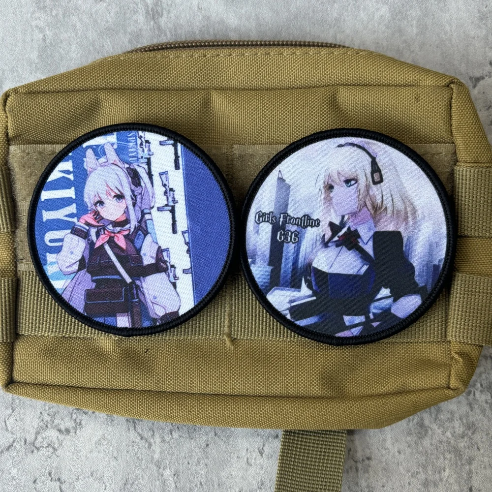Parche de insignia de moral de Chica de Anime, brazalete estampado de primera línea de chica militar táctica, parche de gancho y bucle de archivo azul, pegatinas para mochila - imagen 2