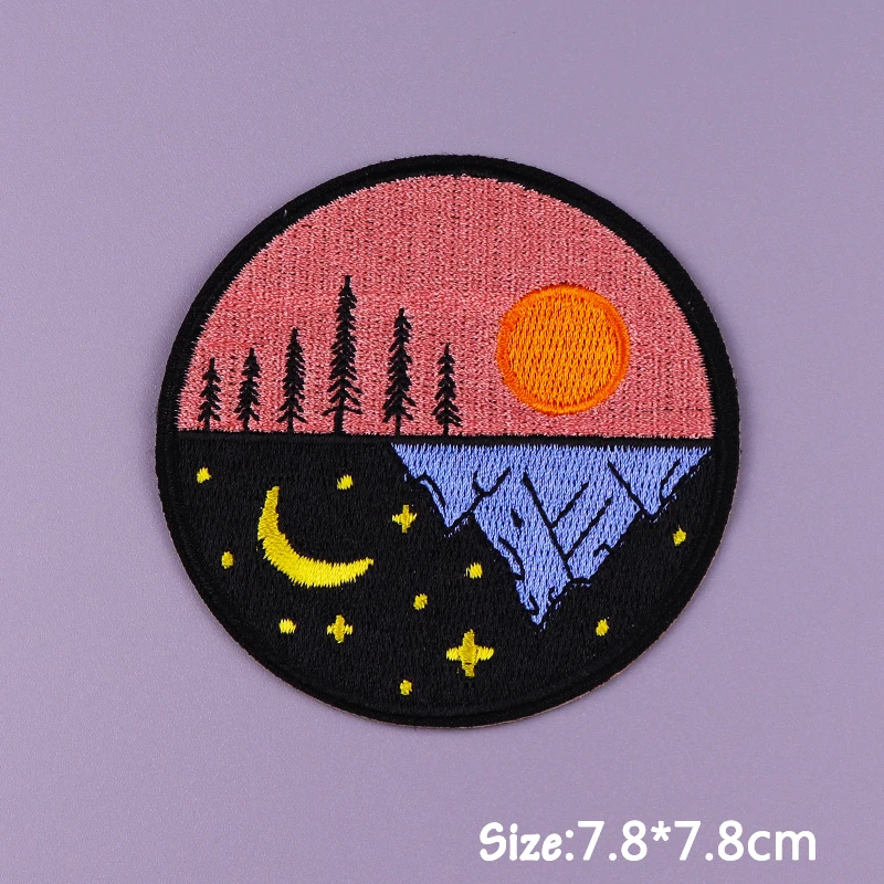 Parches bordados para planchar para acampar y senderismo, pegatinas para ropa, parche de paisaje en tela, insignias para ropa, parches termoadhesivos - imagen 3
