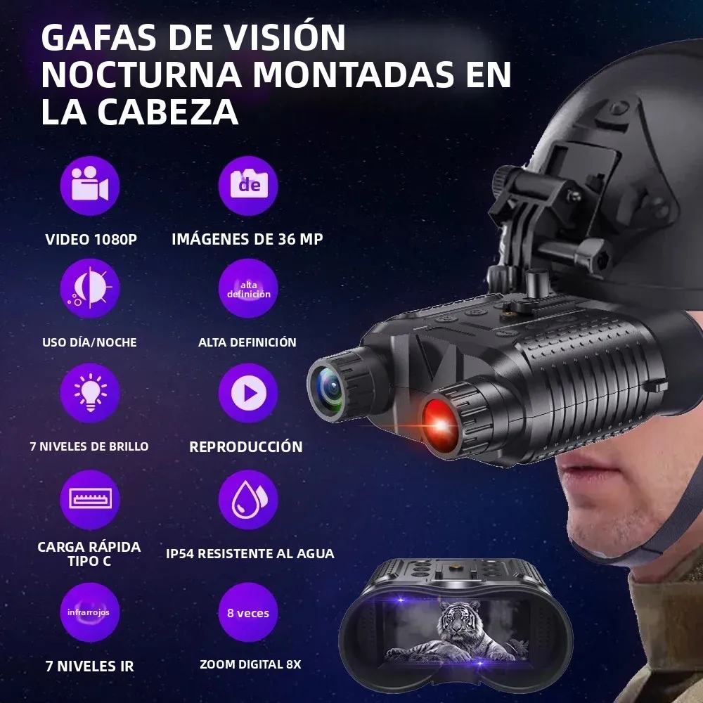 Binoculares tácticos montados en la cabeza, gafas de visión nocturna, infrarrojos digitales, Zoom Digital 8x, Compatible con casco rápido MICH para caza - imagen 5