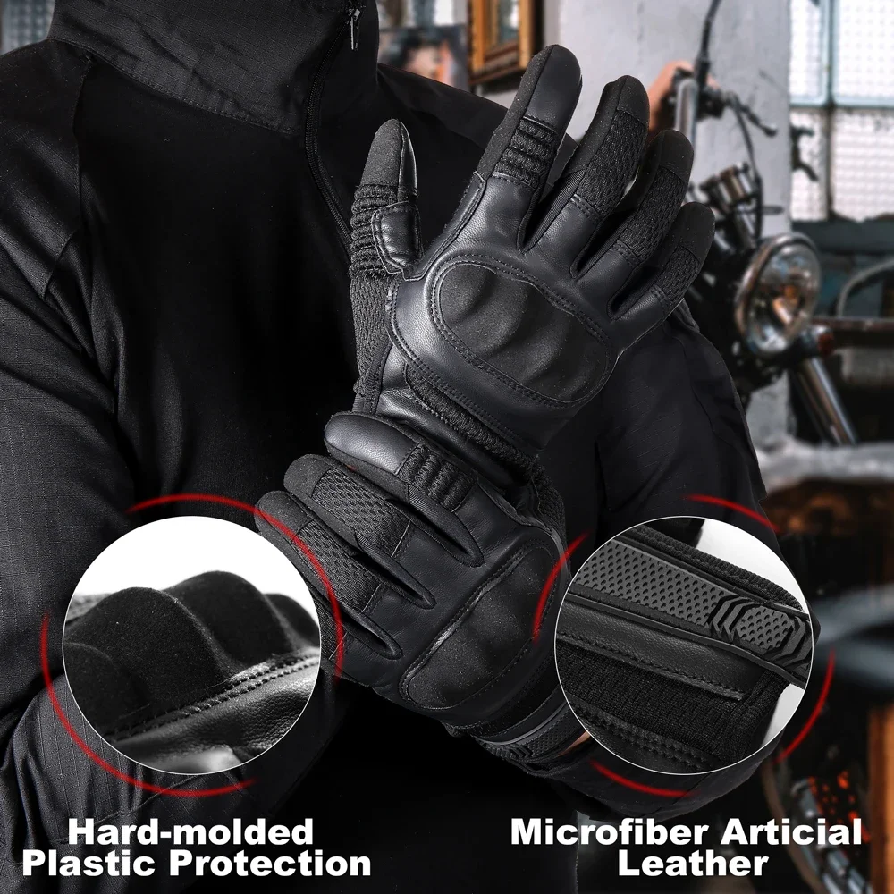 Guantes tácticos de cuero PU para hombre, manoplas de dedo completo con carcasa dura para pantalla táctil, caza al aire libre, senderismo, combate, Airsoft, conducción, bicicleta - imagen 3
