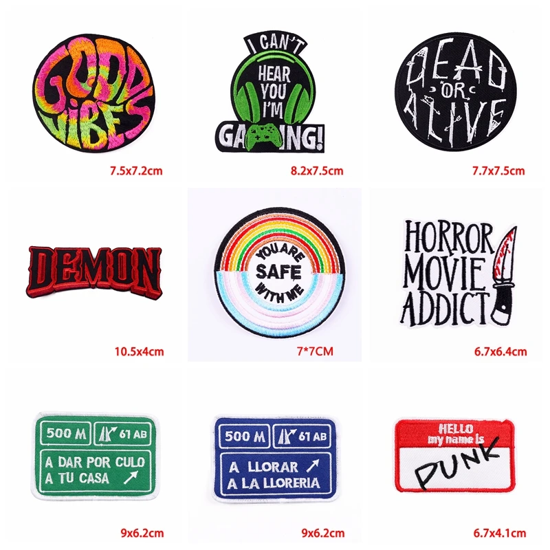 10 unids/lote, venta al por mayor, eslogan de letras bordado, insignias para coser, parches DIY, sombreros, mochila, bordado, parches para planchar DIY para ropa - imagen 4