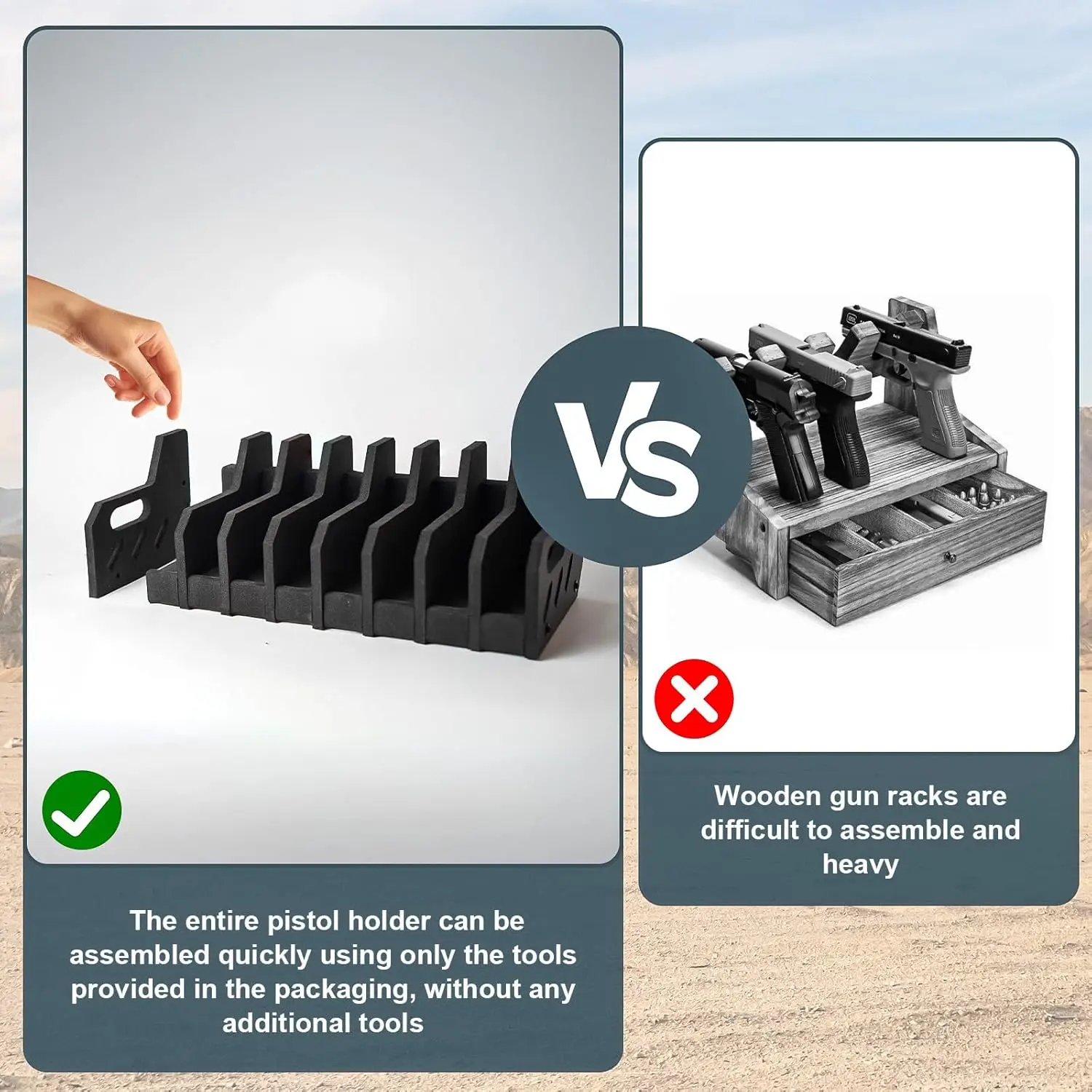 Estante para pistola de espuma con 2/3/4/6/8 ranuras, soporte para pistola, revólver, soporte de exhibición para pistola Airsoft, accesorios de gabinete seguro para almacenamiento - imagen 4