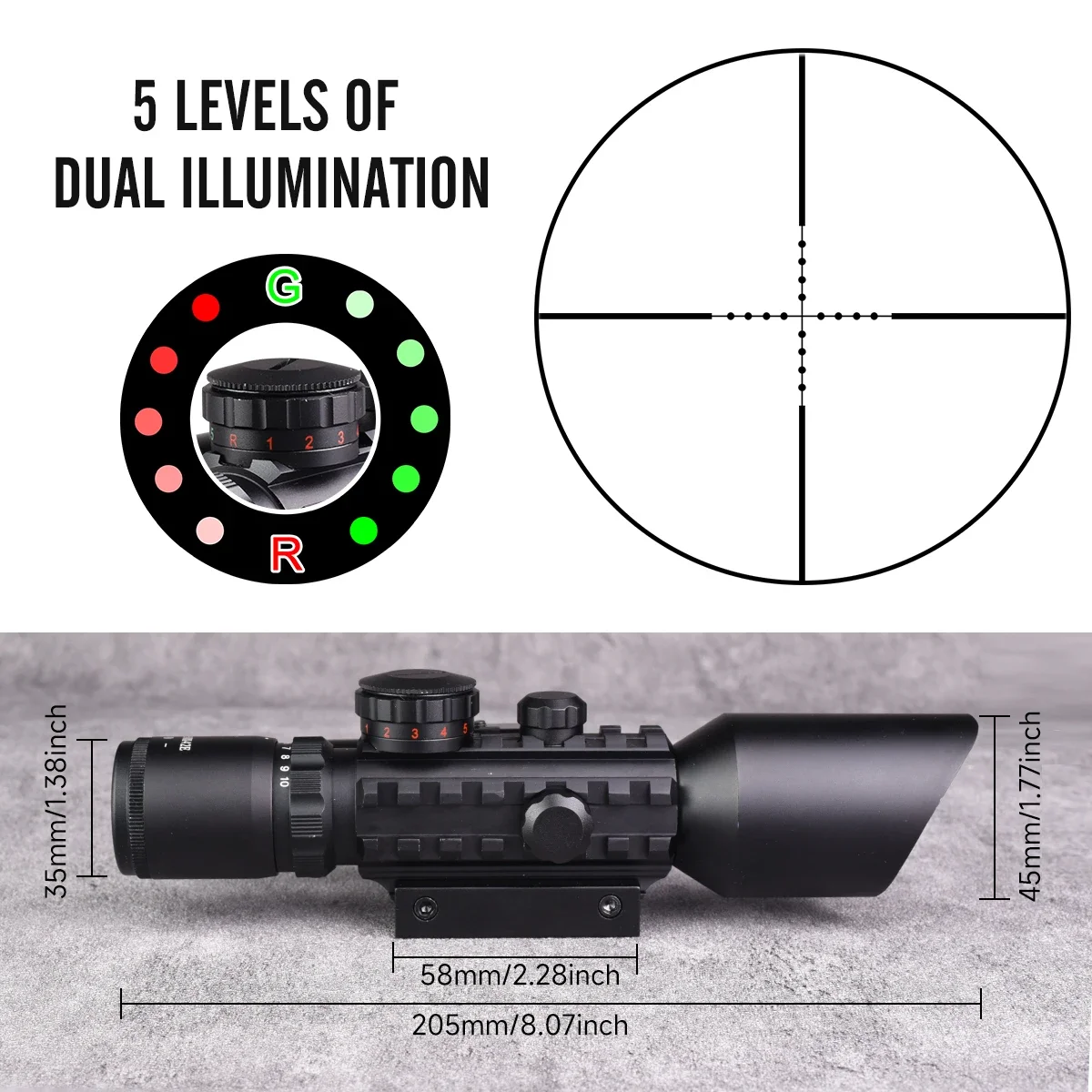 Mira óptica 3-10X42E con láser rojo/verde, mira combinada táctica para Rifle de aire, retícula Cros, mira para Rifle de caza, compatible con montaje en riel de 11/20mm - imagen 5