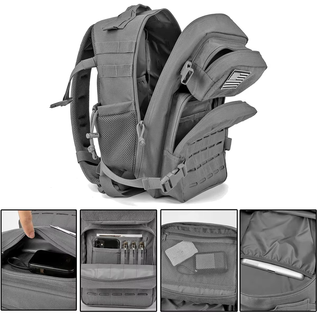 Mochila táctica unisex con portavasos doble para camping y trekking - imagen 4