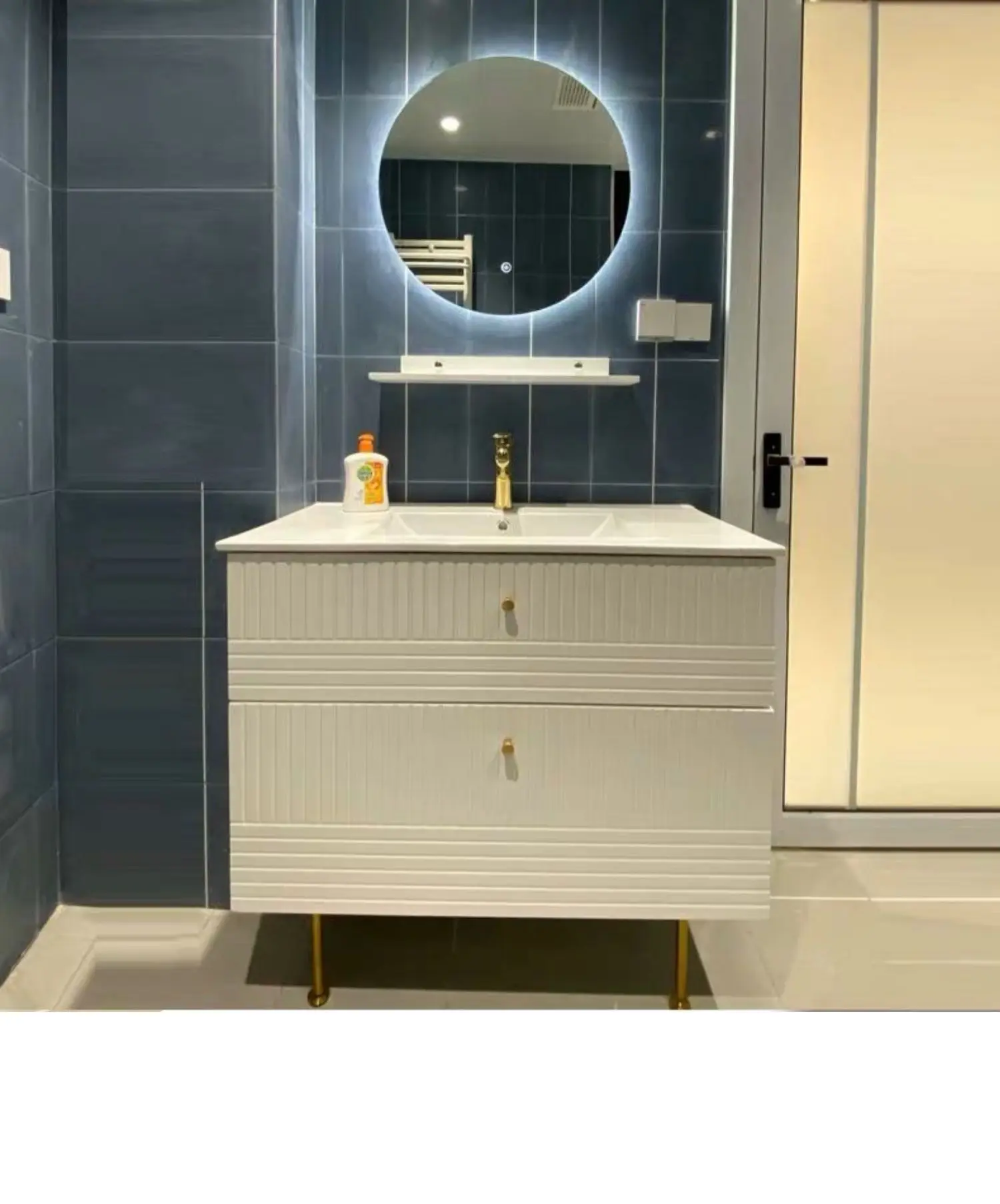 Armario de baño francés estilo crema, combinación de luz moderna, piedra de lujo, pizarra, lavabo de inodoro - imagen 2