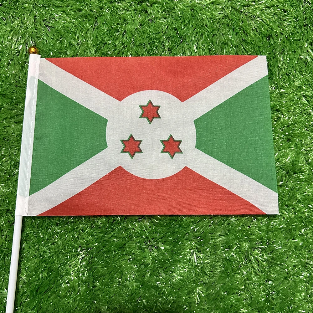 Bandera de la cielo, bandera de mano de Burundi, 10/20/50/100 Uds., 21x14cm, banderas ondeantes de mano de Burundi con poste de plástico para actividades deportivas, decoración del hogar - imagen 4