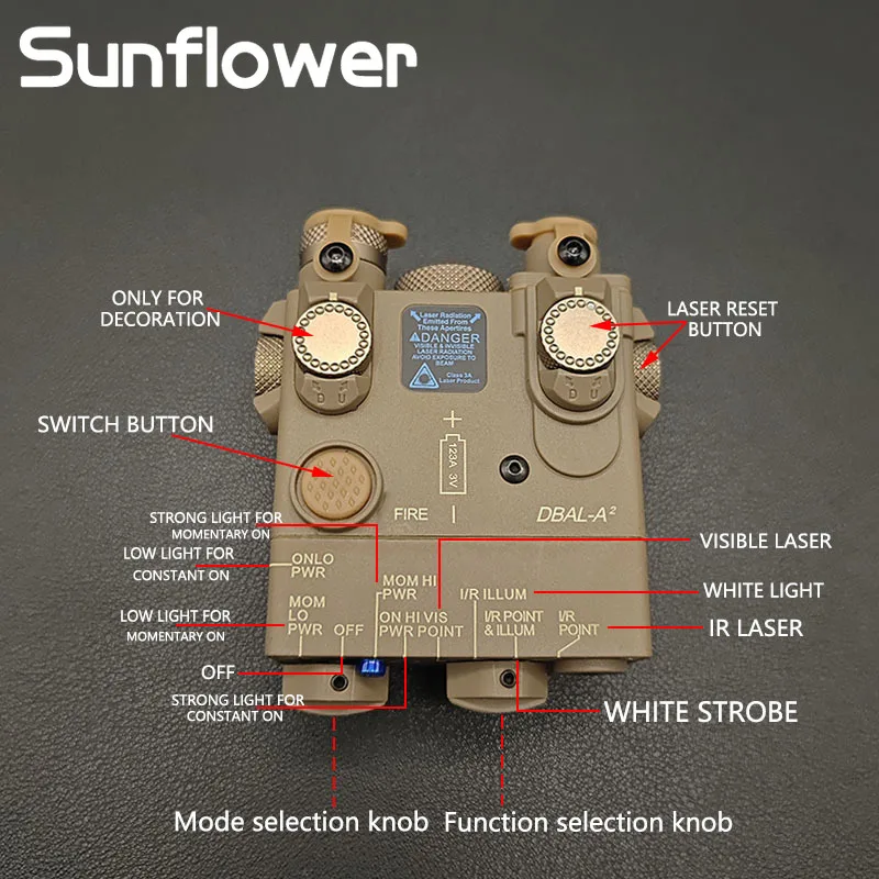 Airsoft-DBAL-A2 táctica láser IR, luz estroboscópica para arma de caza, rojo y verde, DBAL, PEQ15 - imagen 3