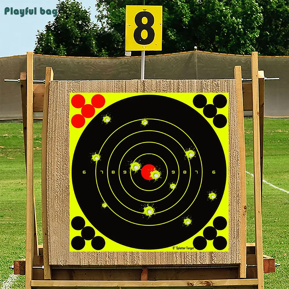 20 piezas pegatinas de objetivo de salpicaduras de 8x8 pulgadas, papel de práctica de destino, accesorios de entrenamiento de tiro autoadhesivos AQB174 - imagen 4