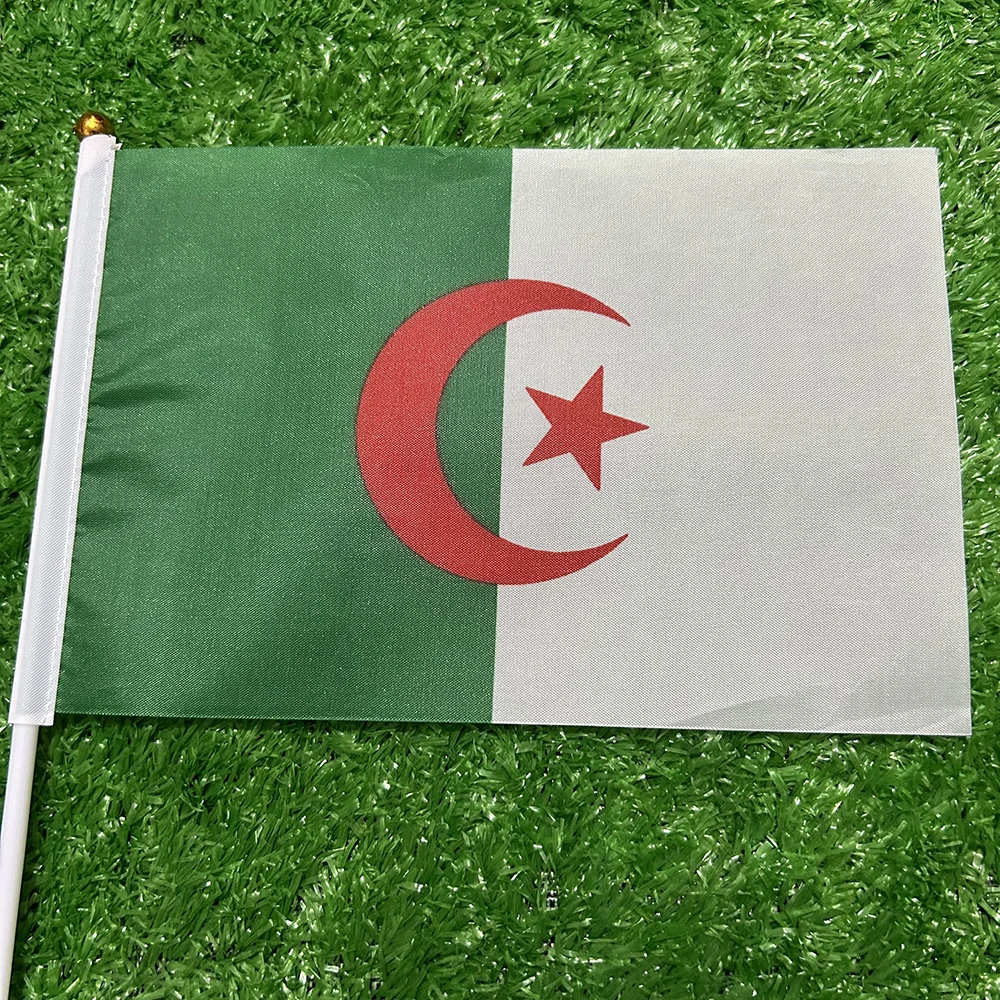 BANDERA DE SKY ALG Argelia bandera de mano 14x21cm volando poliéster Argelia bandera nacional ondeando a mano Banner desfile de actividades de oficina - imagen 4